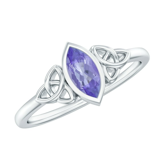 Rosec Jewels Natural Tanzanite Promise Ring for Women - Celtic Knot Ring (4X8 mm, AAA Quality, 1/2 Carat) - Ready to Gift, 10K White Gold, US 6.50