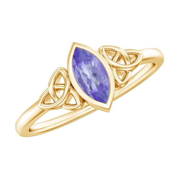 Rosec Jewels Natural Tanzanite Promise Ring for Women - Celtic Knot Ring (4X8 mm, AAA Quality, 1/2 Carat) - Ready to Gift, 10K Yellow Gold, US 6.50