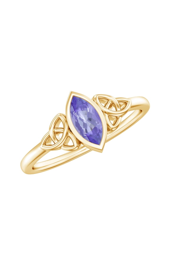 Natural Tanzanite Promise Ring for Women - Celtic Knot Ring (AAA Quality, 0.6 Carat) - Ready to Gift, 10K Yellow Gold, US 9.50