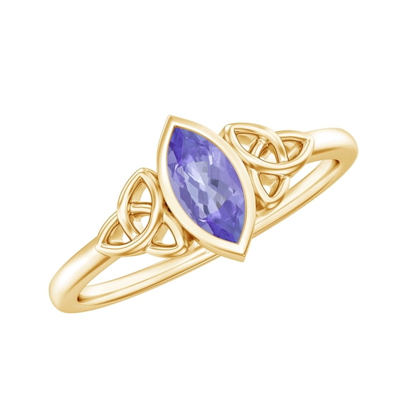 Rosec Jewels Natural Tanzanite Promise Ring for Women - Celtic Knot Ring (4X8 mm, AAA Quality, 1/2 Carat) - Ready to Gift, 18K Yellow Gold, US 3.50