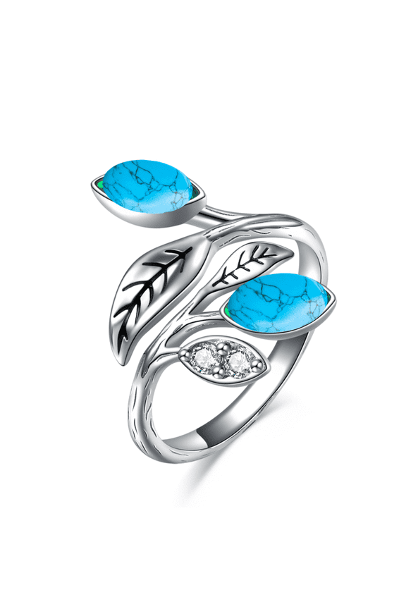 Marquise Shape Turquoise Ring 925 Sterling Silver Open Leaf Ring December Birthstone Rings for Women Christmas Gifts Wife Mothers Day Gifts