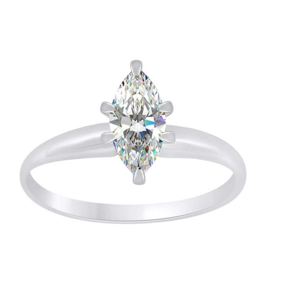 Marquise Shape White Cubic Zirconia Soitaire Engagement Ring In 14k Solid White Gold Ring Size-5