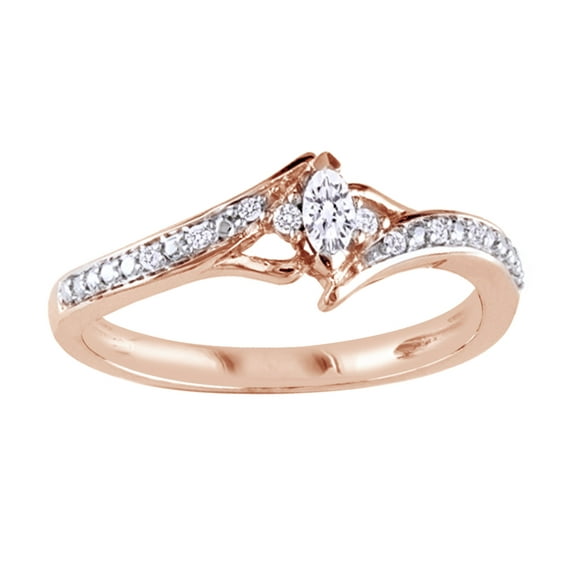 Marquise Shape White Natural Diamond Bypass Promise Ring in 10k Rose Gold (0.17 Cttw)