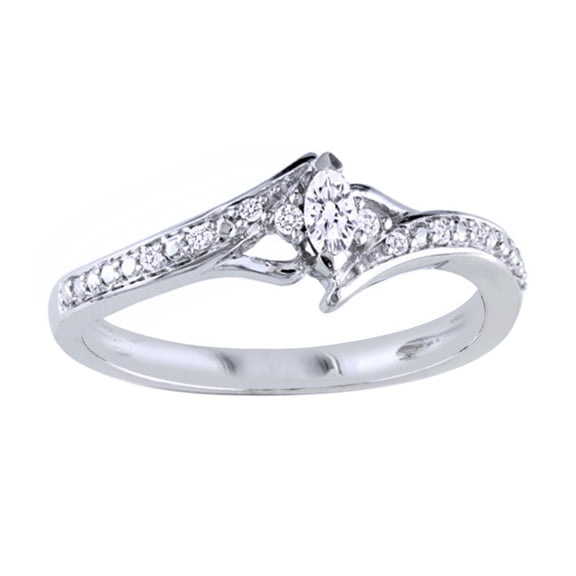 Marquise Shape White Natural Diamond Bypass Promise Ring in 10k White Gold (0.17 Cttw)