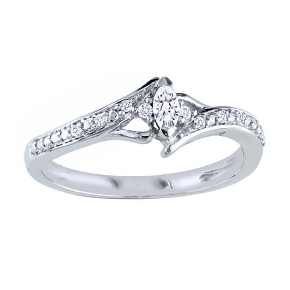 Marquise Shape White Natural Diamond Bypass Promise Ring in 10k White Gold (0.17 Cttw)