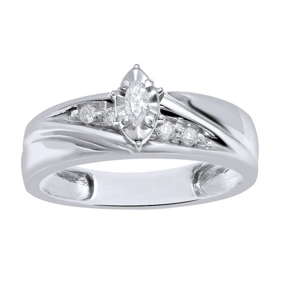 AFFY Marquise Shape White Natural Diamond Engagement Ring in 10k White Gold