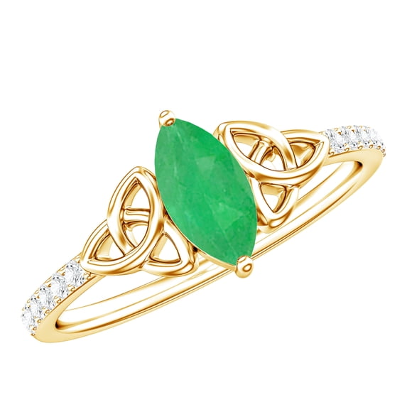 Rosec Jewels Real Emerald Diamond Engagement Ring - Celtic Knot Ring (0.8 Ct, Marquise Emerald, AAA Quality) - with Jewelry Box, 10K Yellow Gold, US 11.50
