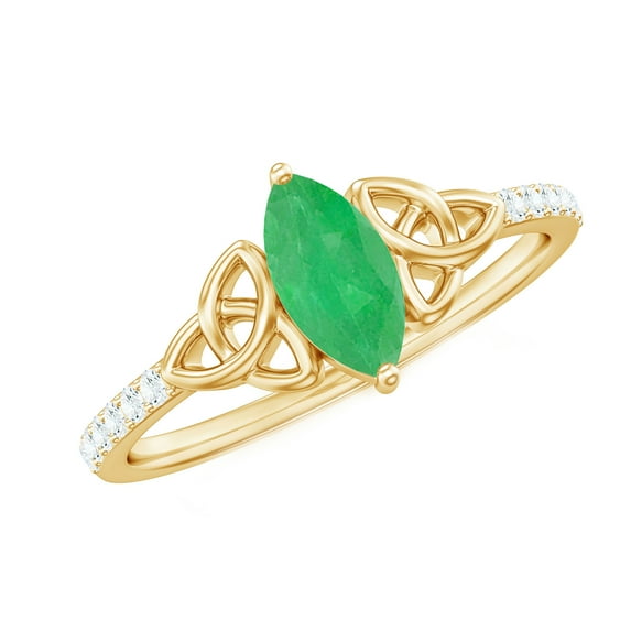 Rosec Jewels Natural Emerald Diamond Engagement Ring - Celtic Knot Ring (4X8 mm Marquise Emerald, AAA Quality) - With Jewelry Box, 14K Yellow Gold, US 12.50