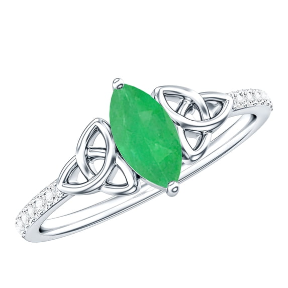 Rosec Jewels Real Emerald Diamond Engagement Ring - Celtic Knot Ring (0.8 Ct, Marquise Emerald, AAA Quality) - with Jewelry Box, 925 Sterling Silver, US 4.00