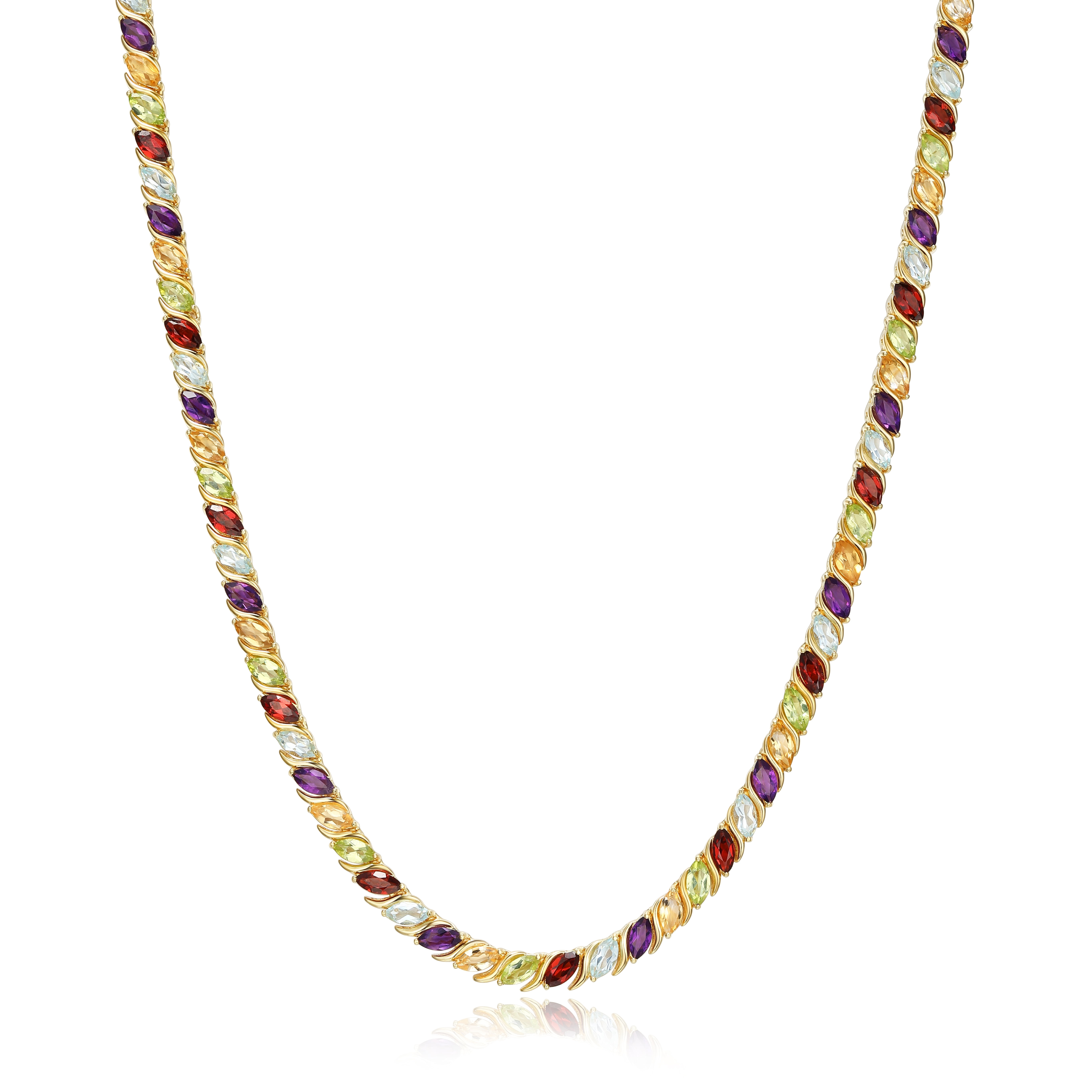 Marquise Shaped Multi Gemstone Tennis Necklace 18 inch In Sterling Silver 