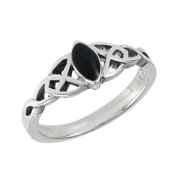 Marquise Simulated Black Onyx Celtic Knot Ring .925 Sterling Silver Band CZ Female Size 6