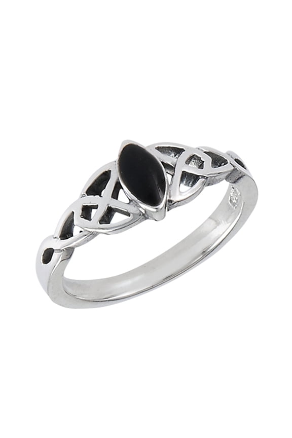 Marquise Simulated Black Onyx Celtic Knot Ring .925 Sterling Silver Band CZ Female Size 6