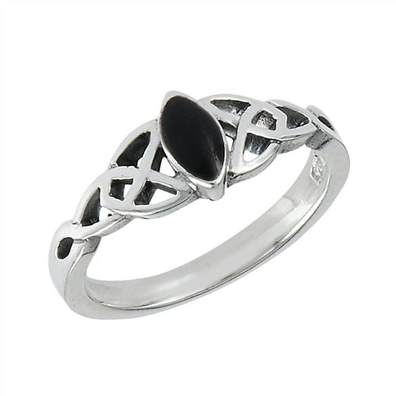 Marquise Simulated Black Onyx Celtic Knot Ring .925 Sterling Silver Band CZ Female Size 7