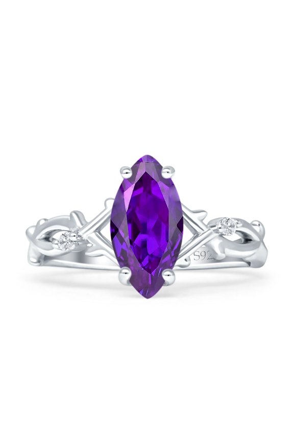 Marquise Split Infinity Ring Amethyst Cubic Zirconia White Tone 925 Sterling Silver, Size 9