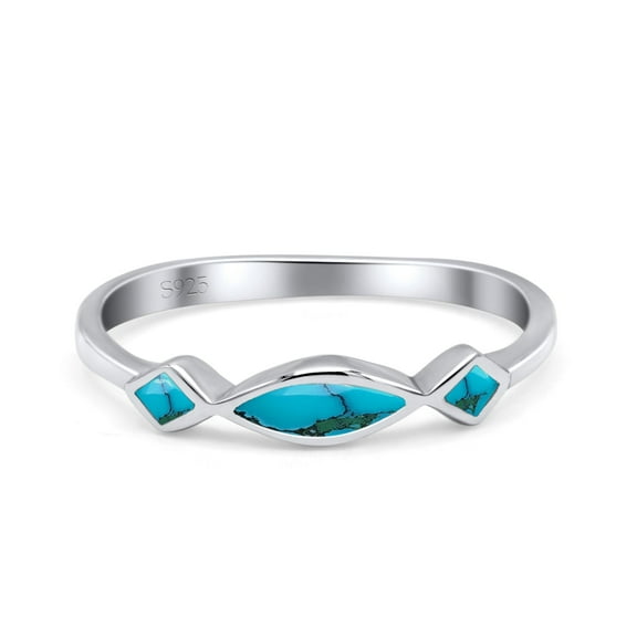 Marquise Vintage Style Petite Dainty Turquoise Ring Band 925 Sterling Silver Size 4