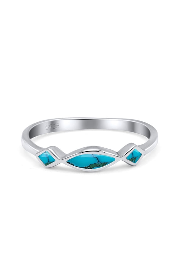Marquise Vintage Style Petite Dainty Turquoise Ring Band 925 Sterling Silver Size 4