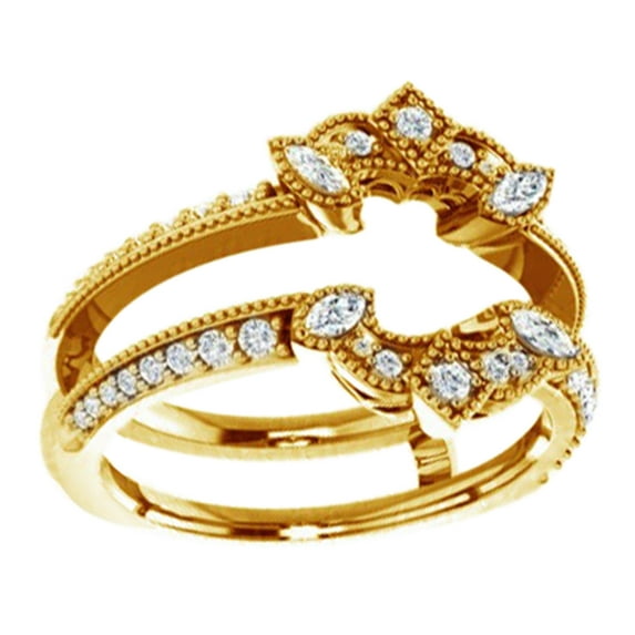 AFFY Marquise & White Natural Diamond Enhancer Guard Ring In 14K Solid Yellow Gold (0.37 Ct), Size-12.5