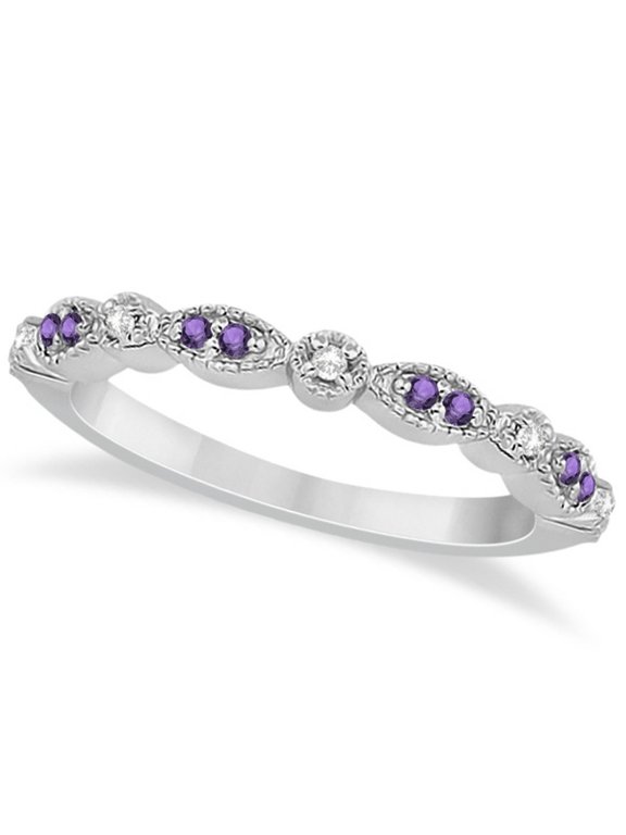 Marquise and Dot Amethyst Diamond Ring Band 14k White Gold 0.25ct