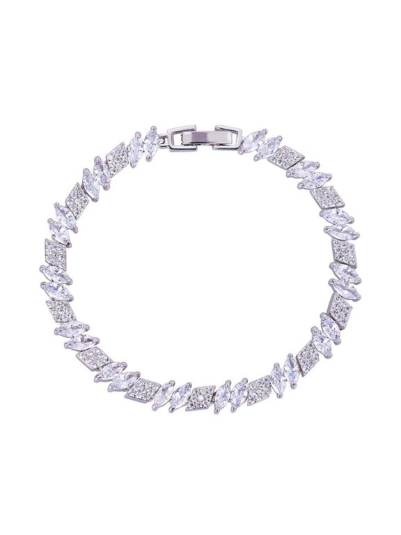 Marquise and Rhomboid Cubic Zirconia Tennis Bracelet for Women with White Diamond Cubic Zirconia
