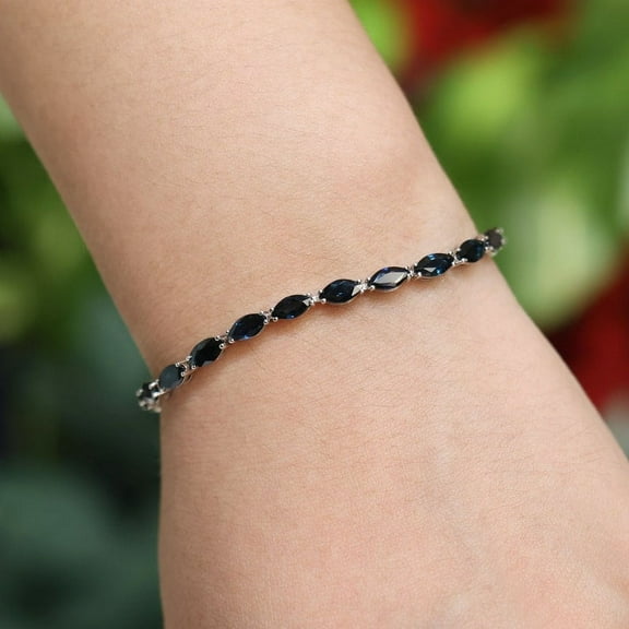 Marquise cut Blue Sapphire Tennis bracelet,Gold Plated,for Women,Gift For Her,Valentine