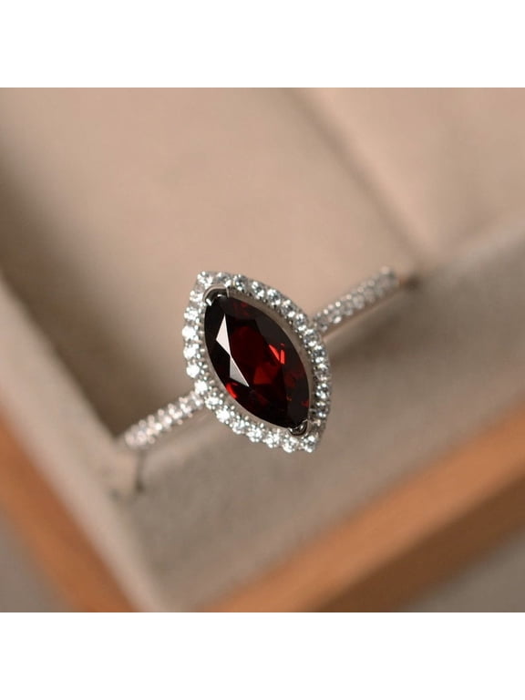 Handmade 925Sterling Silver Marquise Cut Hessonite Garnet Engagement Ring