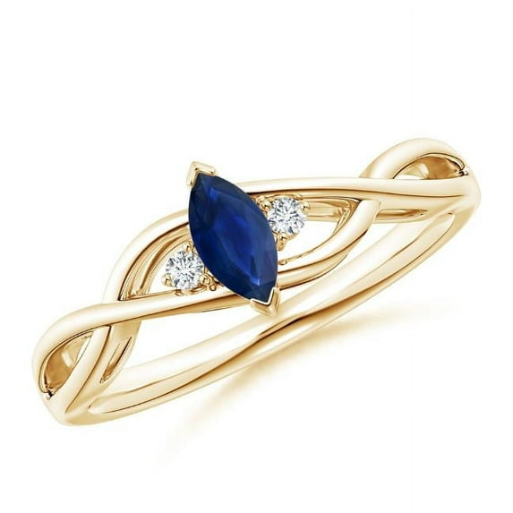Marquoise Shape Blue Sapphire CZ Diamond Cocktail Band Ring Women 925 Sterling Silver Yellow Gold Plated September Birthstone Valentine Day Birthday Gift Gemstone Jewelry