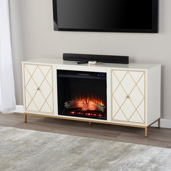 Marradi Touch Screen Electric Fireplace w/ Media Storage - Cream