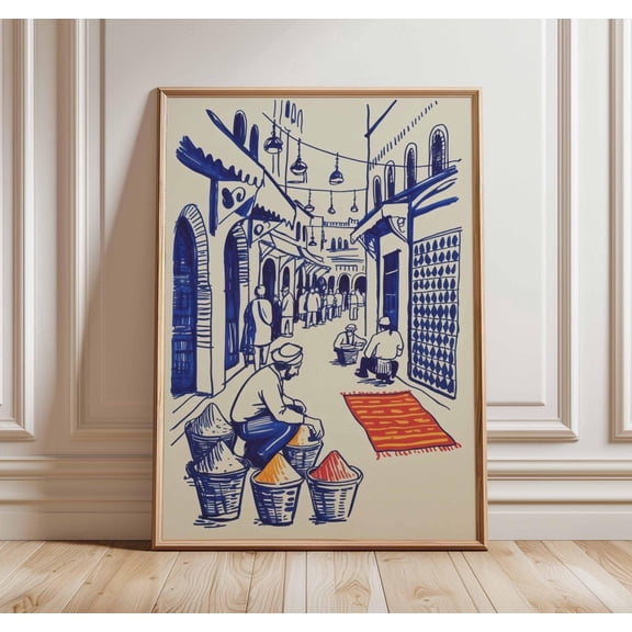 Marrakech Market Moroccan Wall Art Spice Souk Vintage Travel Decor Unframed Paper Print