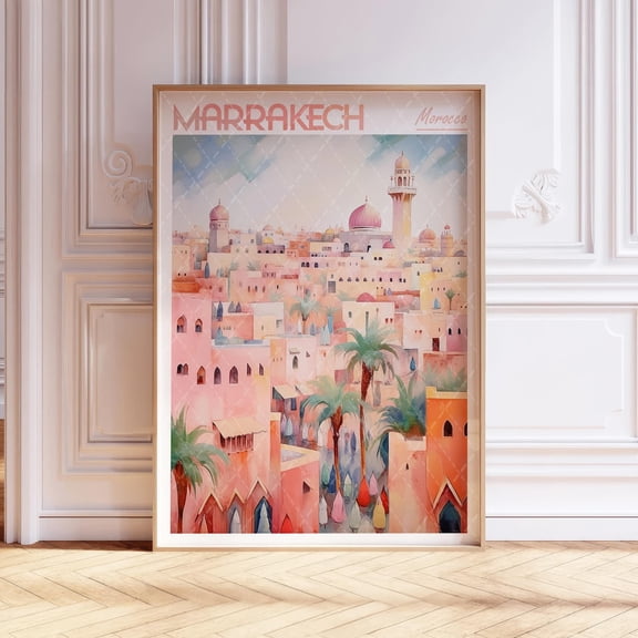 Marrakech Morocco Pastel Travel Poster, Unframed Size 24x36