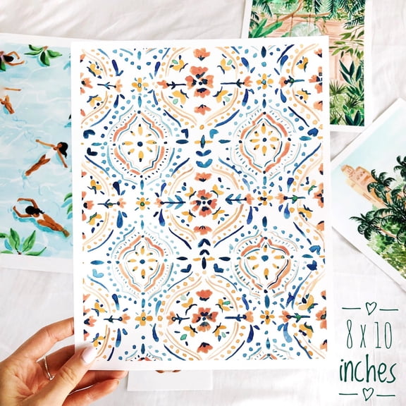 Marrakech Mosaic Art Print - Moroccan Tile Boho Wall Decor Poster, Unframed Poster Size 8x12 F03.1.21l342