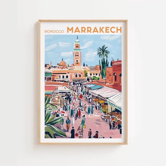 Marrakech Poster, Morocco Wall Art, Authentic Travel Poster, City Poster, Pastel Colors Travel Poster Unframed Paper Print