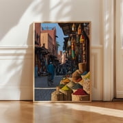 Marrakech Souk Moroccan Market Travel Warm Terracotta Spice Bazaar Art Poster , Poster Print Only