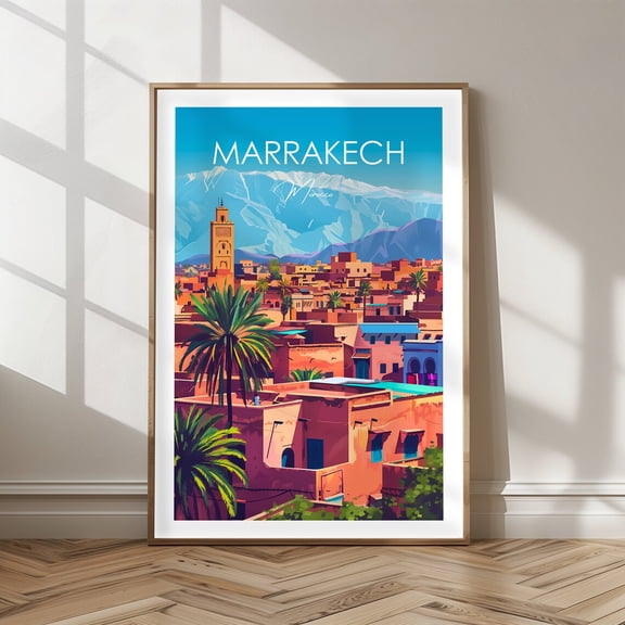 Marrakech Travel Poster, Morocco Wall Decoration, Unframed Paper Poster 8x10in