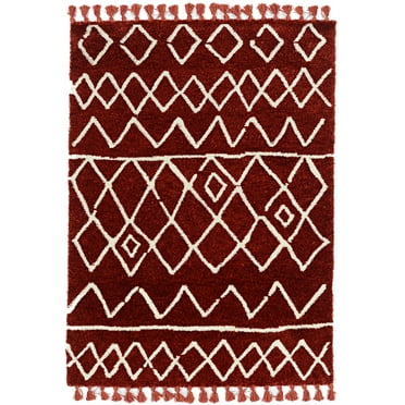 Marrakech Zot Rust Rug 5x7 Soft Microfiber Moroccan Design with Tassels