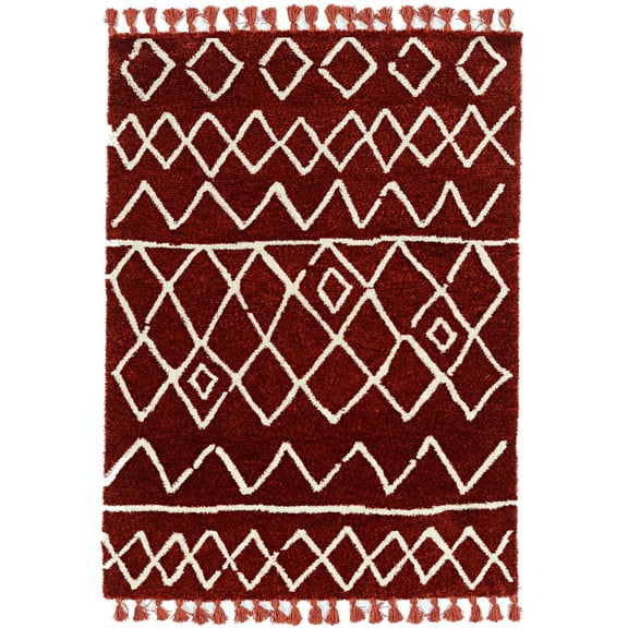 Marrakech Zot Rust Rug 5x7 Soft Microfiber Moroccan Design with Tassels