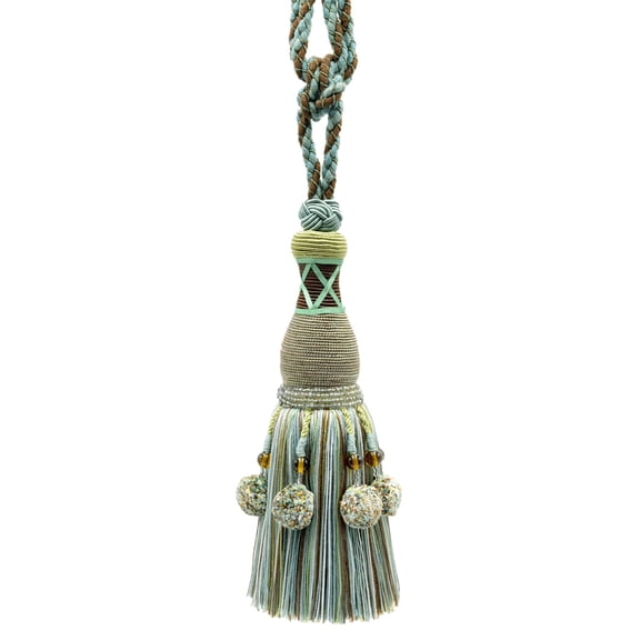 DECOPRO Marrakesh Collection Tassel Curtain and Drapery with Beaded Poms Tassel Tieback, Tassel Length 10" (25cm), Spread 30" (76cm) # TBRW10, #VL12 Sold Individually