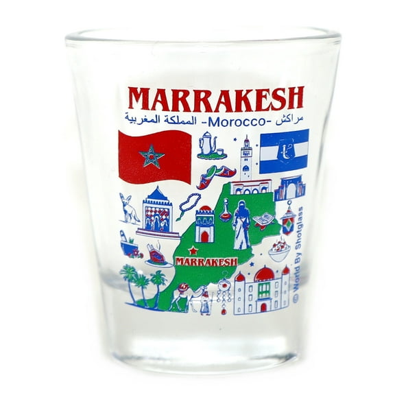 Marrakesh Morocco Landmarks and Icons Collage Shot Glass