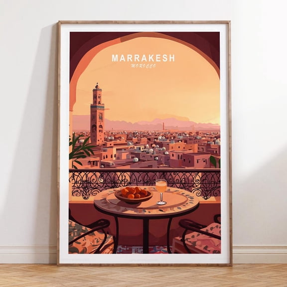 Marrakesh Morocco Minimalist Wedding Travel Poster Wall Art, Stretched Canvas Size 16x24