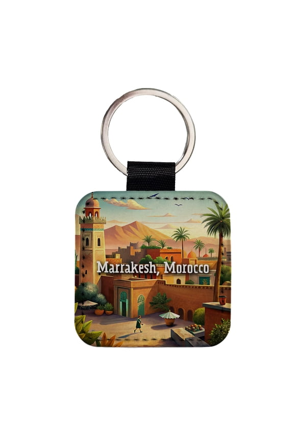 Marrakesh, Morocco Travel City Country Stamp Faux Leather Square Keychain