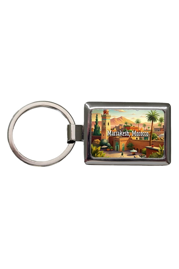 Marrakesh, Morocco Travel City Country Stamp Metal Rectangle Keychain