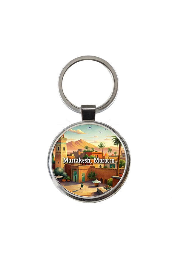 Marrakesh, Morocco Travel City Country Stamp Metal Round Keychain