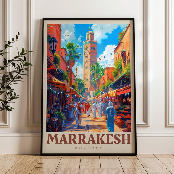 Marrakesh Morocco Travel Poster: Vibrant Desert Print
