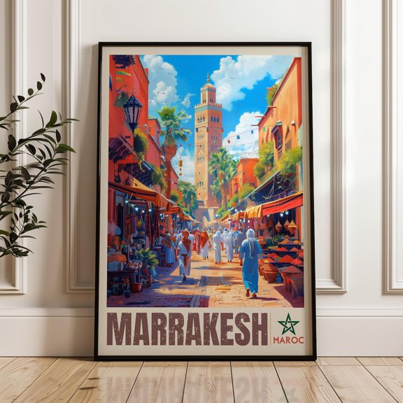 Marrakesh Morocco Travel Poster: Vibrant Desert Print