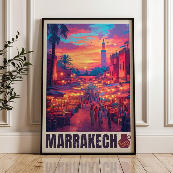 Marrakesh Morocco Travel Print, Jemaa el-Fnaa Medina Art Print, Unframed Paper Poster 16x20in