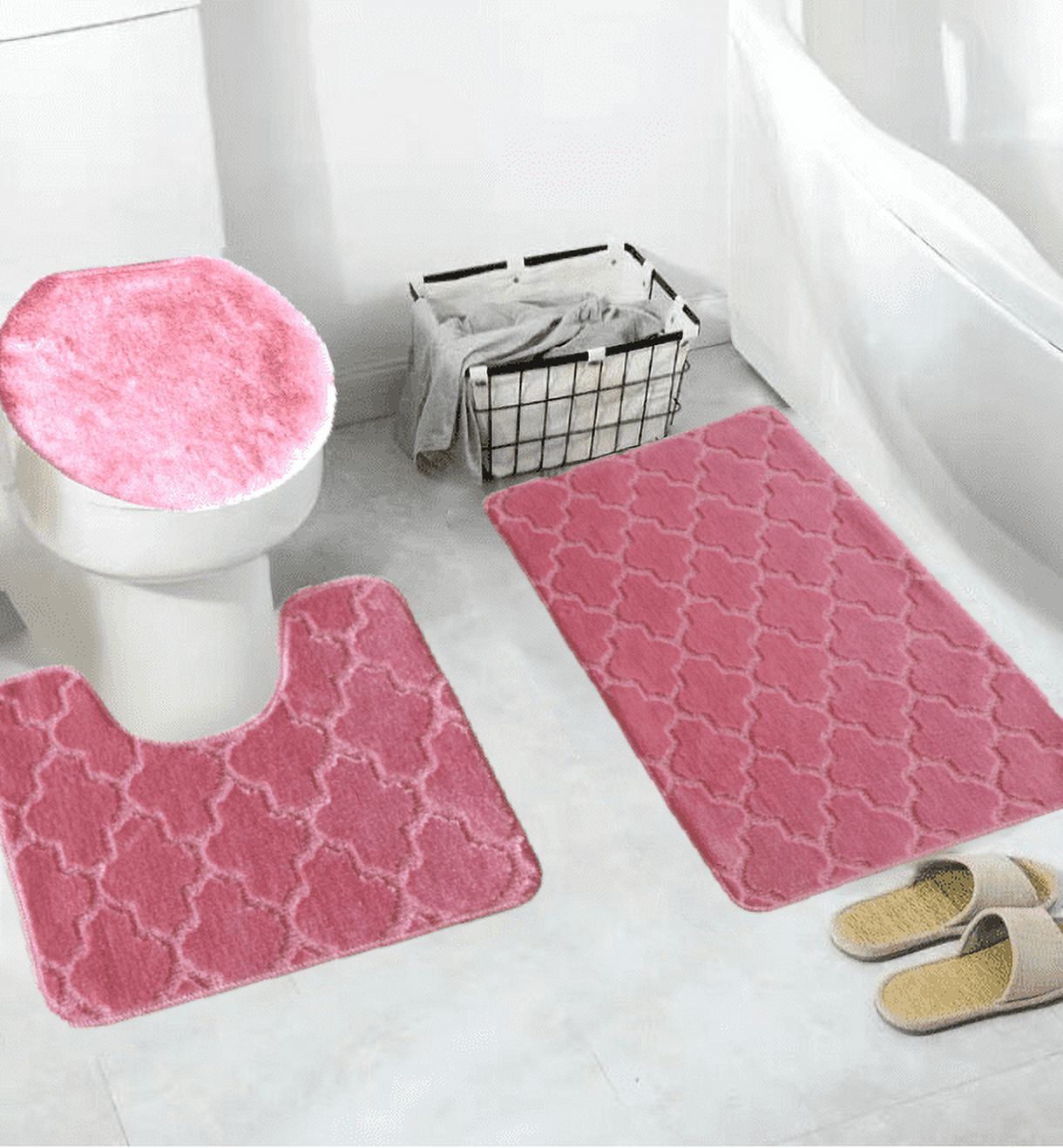 Marrakesh Rose Oversize 3PC Bathroom Set Contour Mat Toilet LID Cover ...