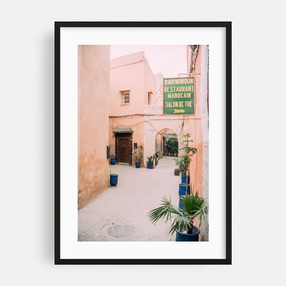 Marrakesh Souks - Marrakesh Marrakesh-Safi Morocco Photography Architecture Travel Poster Street Photography Vintage Botanical City Pastel Black Framed Wall Art Print 5 x 7 inches