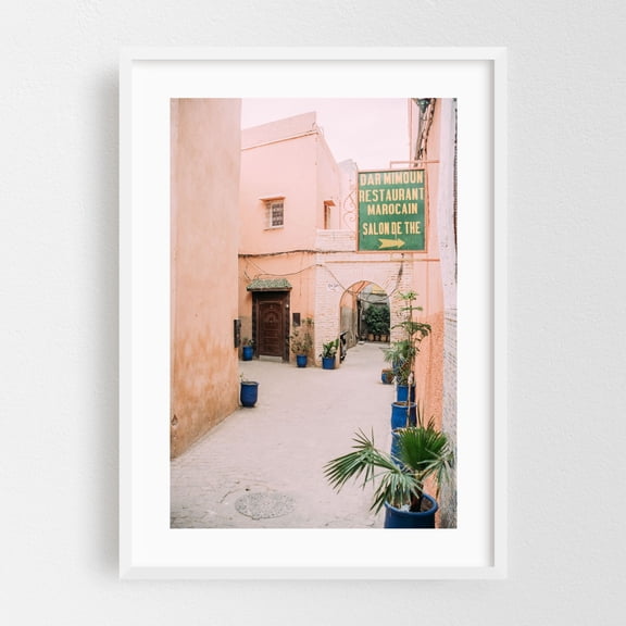 Marrakesh Souks - Marrakesh Marrakesh-Safi Morocco Photography Architecture Travel Poster Street Photography Vintage Botanical City Pastel White Framed Wall Art Print 12 x 18 inches