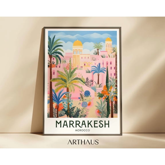 Marrakesh Travel Morocco Vintage Travel Wall Decor Trendy City Art, Unframed Canvas Size 12x18