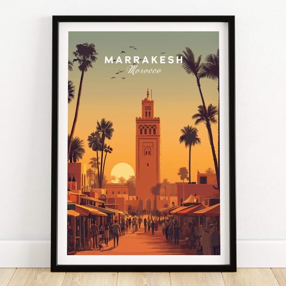 Marrakesh Travel Poster Koutoubia Mosque at Sunset Multiple Sizes