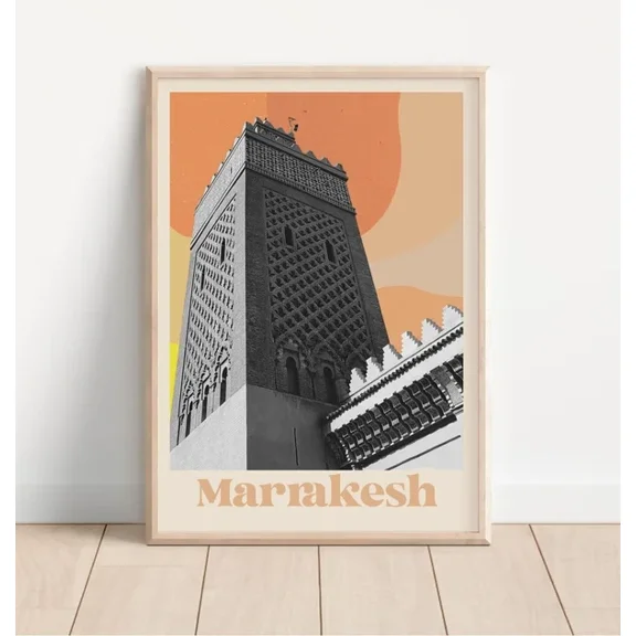 Marrakesh Travel Print - Morocco Retro Summer Boho Pastel